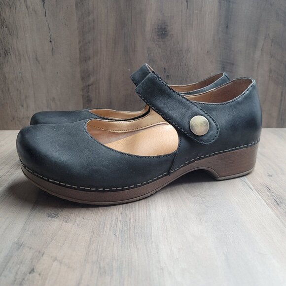 Dansko Beatrice Black Burnished Nubuck Mary Jane Shoes 40 / 9.5-10 - Picture 1 of 10